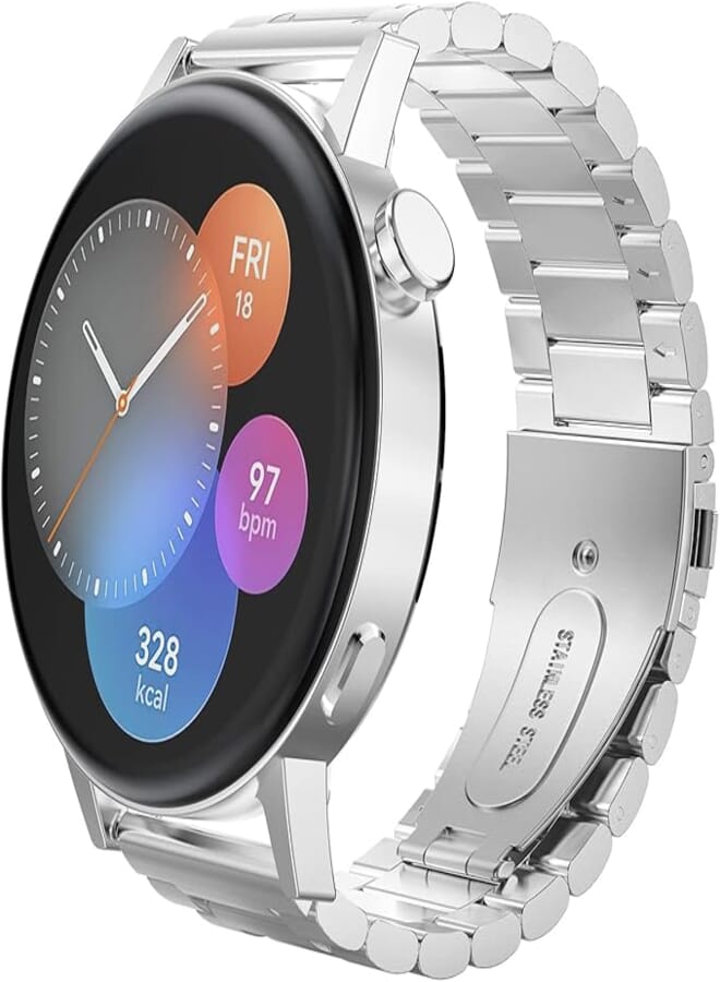 MoKo Metal Strap Compatible with Huawei Watch GT6/5/4/3/2/2e 46 mm/Runner/Huawei Watch 5/4/3 Series - Standard and Pro Models, 22 mm Stainless Steel Replacement Strap Watch Strap, Silver